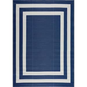 Paris Navy and Creme 10 ft. x 14 ft. Folded Reversible Recycled Plastic Indoor/Outdoor Area Rug-Floor Mat