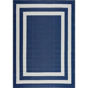 Paris Navy and Creme 5 ft. x 7 ft. Folded Reversible Recycled Plastic Indoor/Outdoor Area Rug-Floor Mat