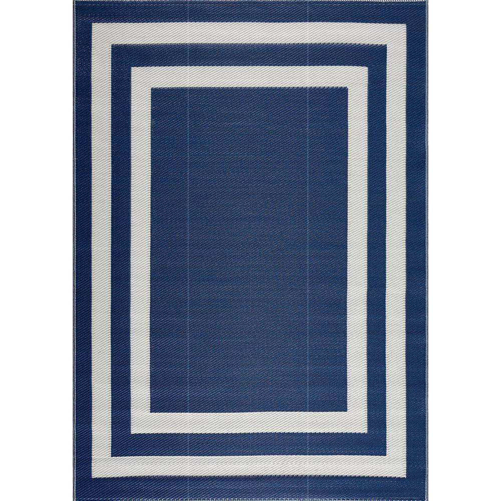Paris Navy and Creme 8 ft. x 10 ft. Folded Reversible Recycled Plastic Indoor/Outdoor Area Rug-Floor Mat price history on PriceWatchPro