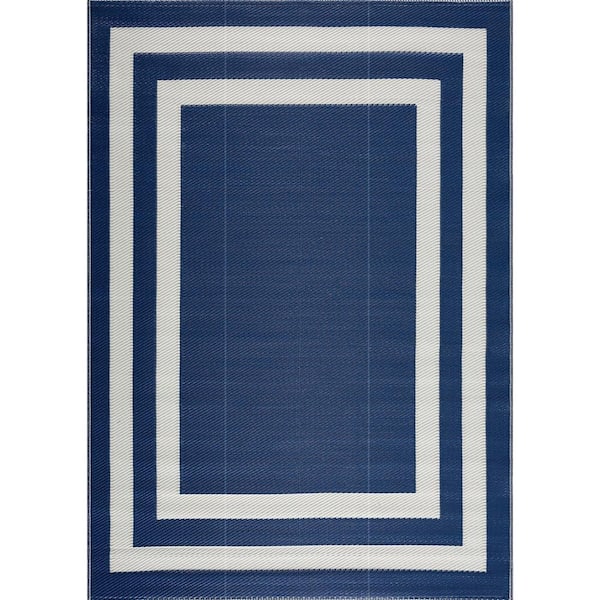 Paris Navy and Creme 8 ft. x 10 ft. Folded Reversible Recycled Plastic Indoor/Outdoor Area Rug-Floor Mat