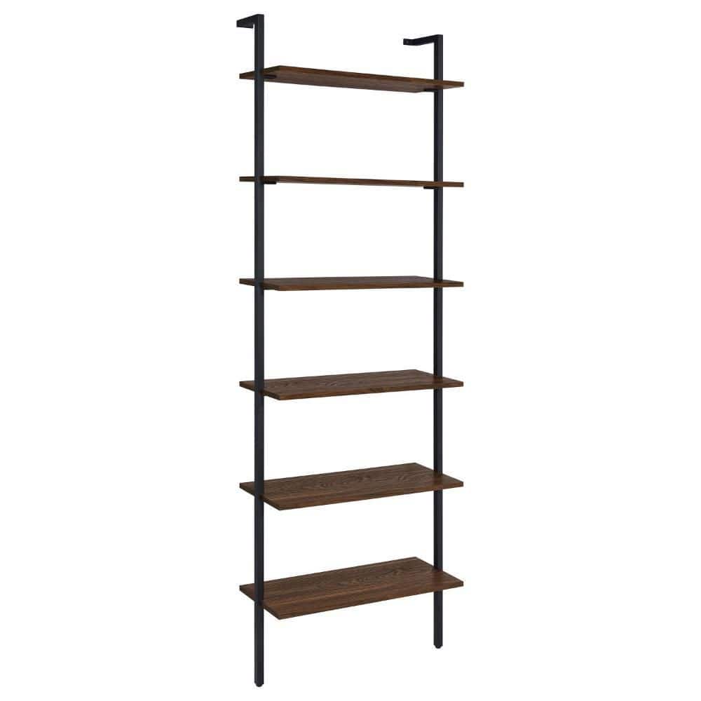 Benjara 96 in. Tall Brown and Black Wood and Metal 6-Shelf Standard ...