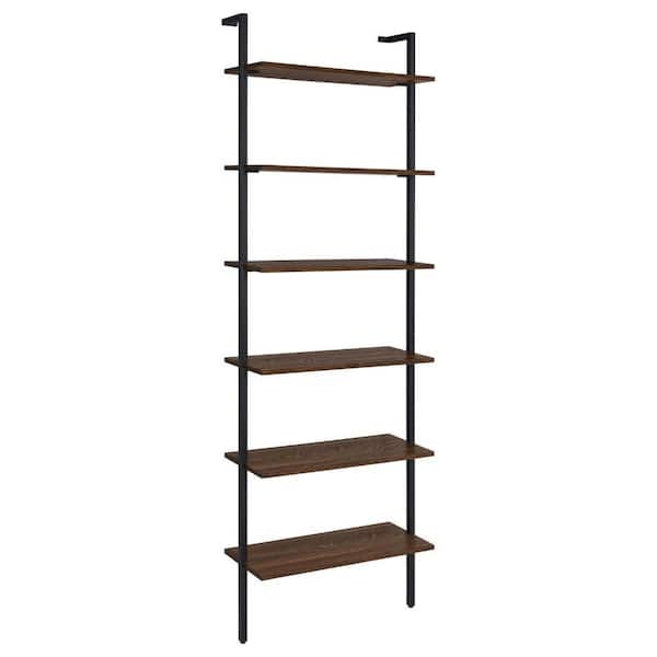 96 in. Tall Brown and Black Wood and Metal 6-Shelf Standard Bookcase