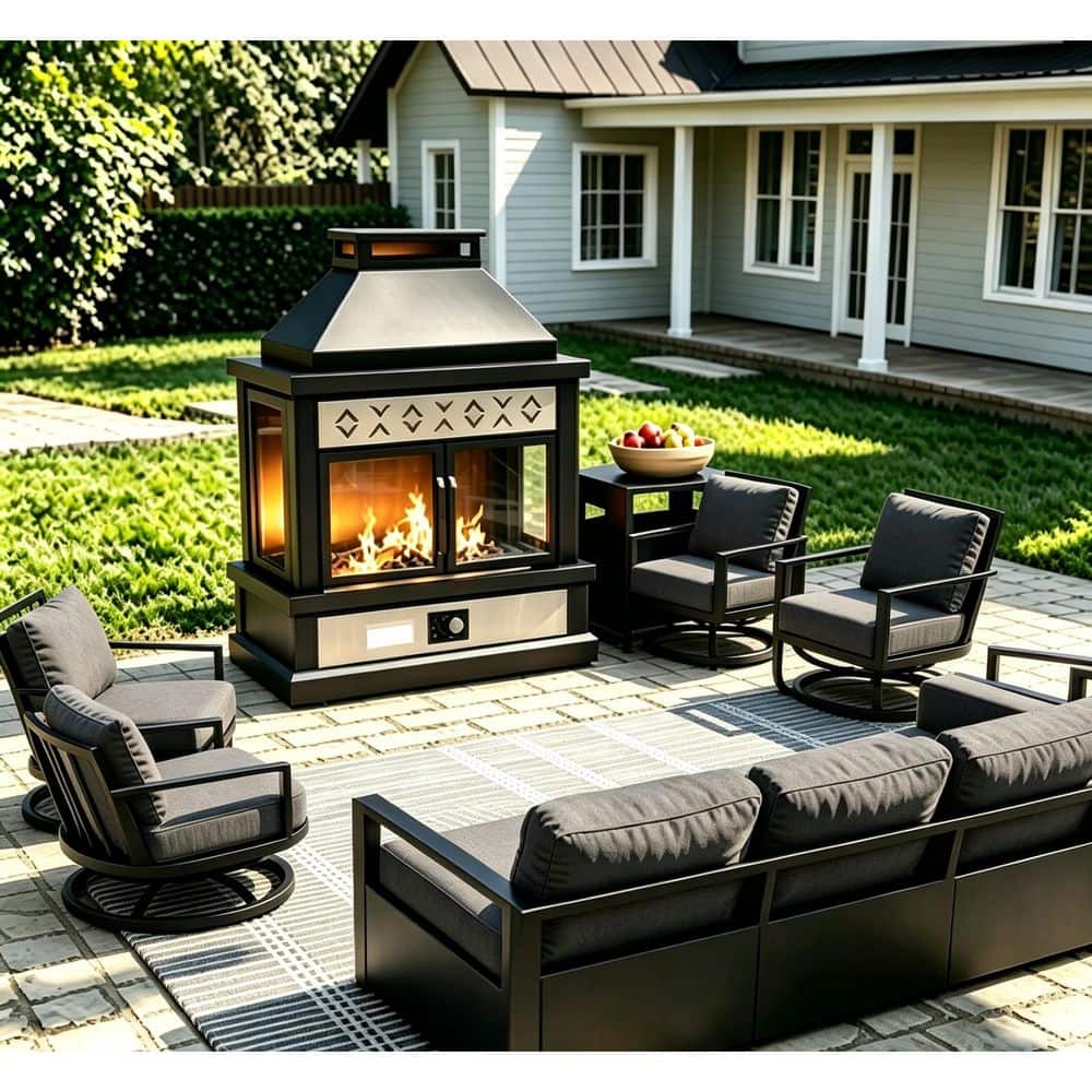 6-Piece Fire Pit Patio Set Aluminum Outdoor Patio Conversation Set with Sofa,Rocking Chairs and Thick Gray Cushions price history on PriceWatchPro