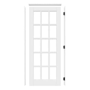 36 in. x 80 in. 15-Lite Clear Glass Left White Solid Core Wood Single Interior Door with Quick Assemble Jamb