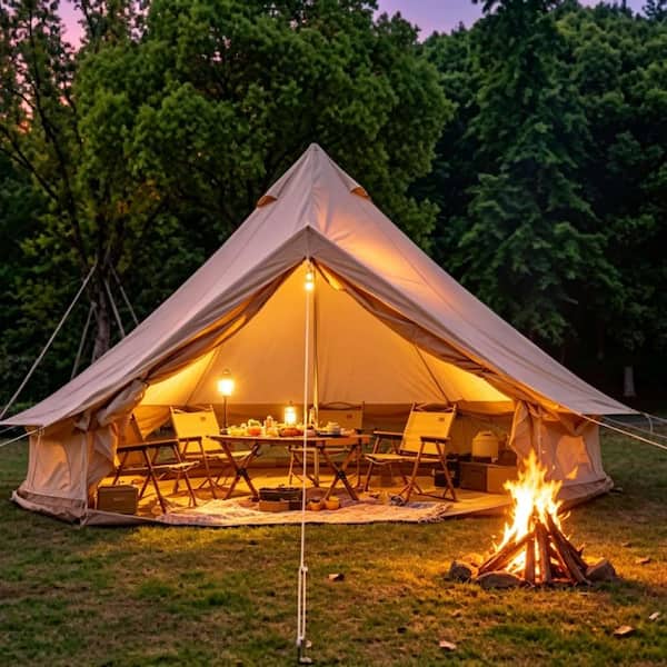 Yokayoay 9.8ft Outdoor Beige Oxford Bell Tent for Family Camping
