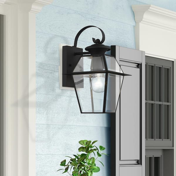 Ainsworth 12.5 in. 1-Light Black Outdoor Hardwired Wall Lantern Sconce with No Bulbs Included