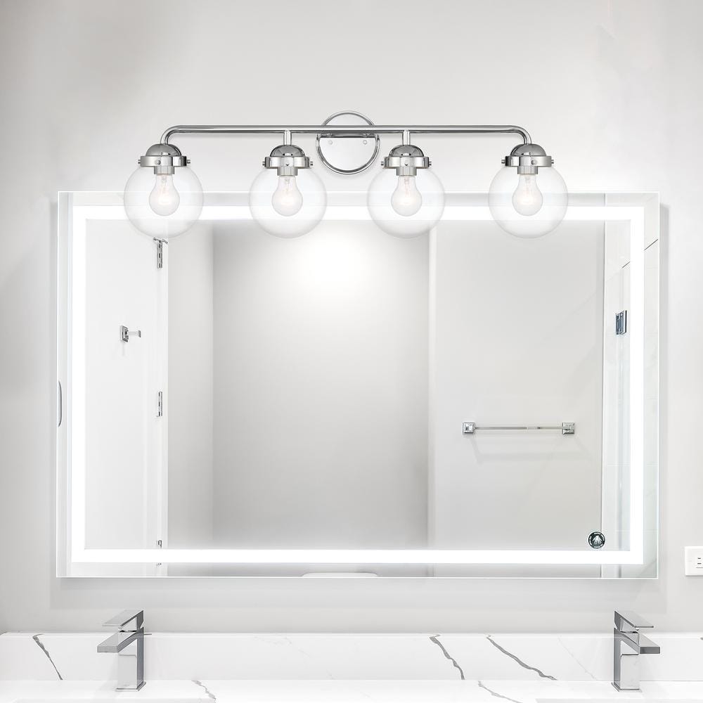 Knoll Retro Classic 4-Light Chrome Vanity Bath Light with Clear Glass Orbs