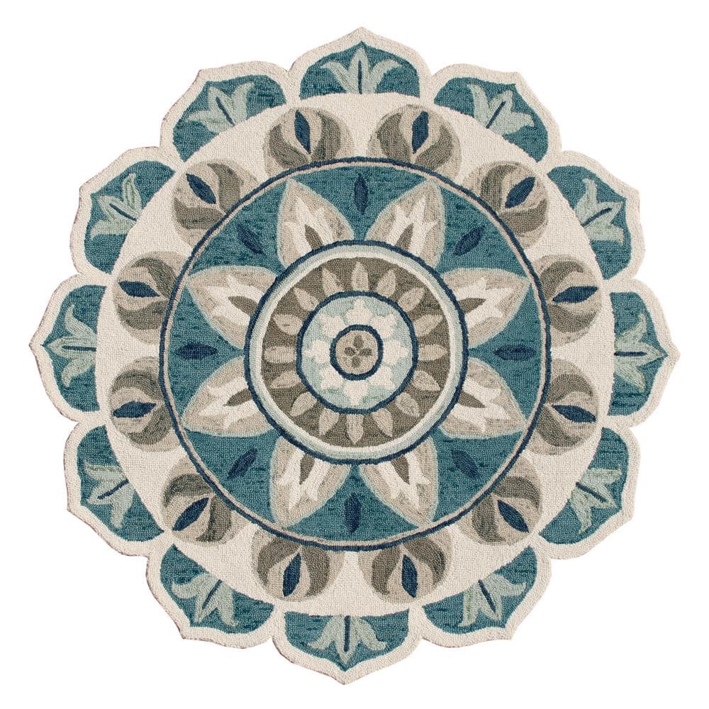 Daliah Hand-Tufted Aqua Blue/Gray 4 ft. x 4 ft. Bohemian Floral Wool Round 