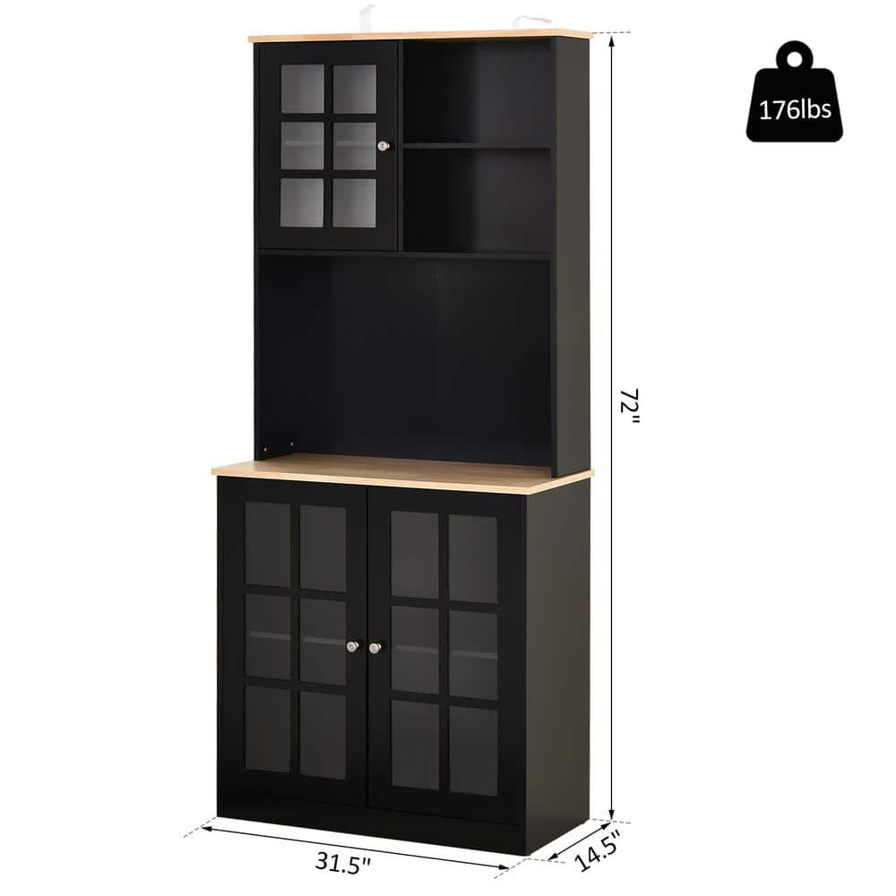 Sleek Modern Black Kitchen Buffet with Glass Door Hutch