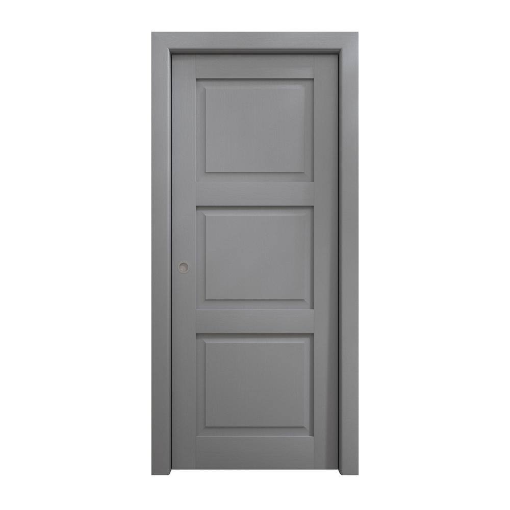 Assemble Required 28 in. x 84 in. Painted Grey Oak Solid Wood Pocket Door With Hardware price history on PriceWatchPro
