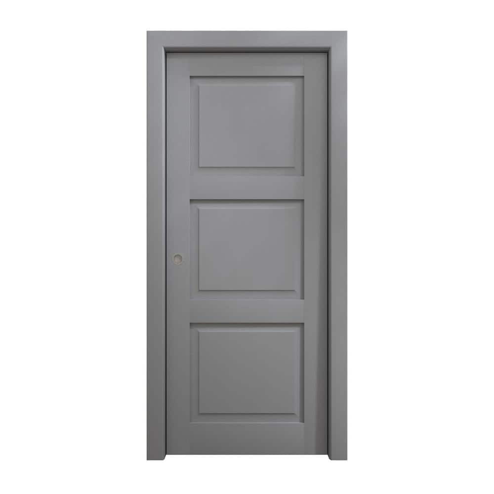 Assemble Required 30 in. x 84 in. Painted Grey Oak Solid Wood Pocket Door With Hardware price history on PriceWatchPro