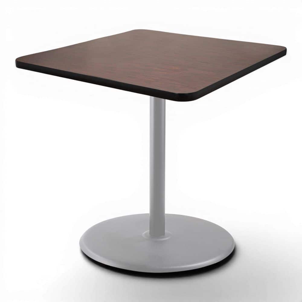 Bennet Cafe Table Mahogany Wood Top with Soft Grey Metal Frame 36 in. Pedestal Base Dining Table Seats 2