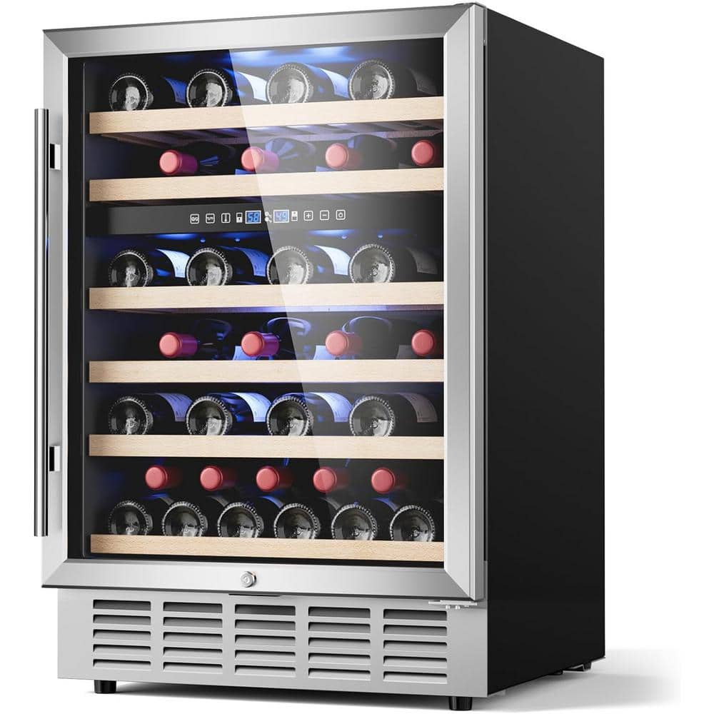 Mojgar 24 in. Dual Zone Cellar Cooling Unit in Silver, 51-Bottle Wine Refrigerator with Removeable Shelves