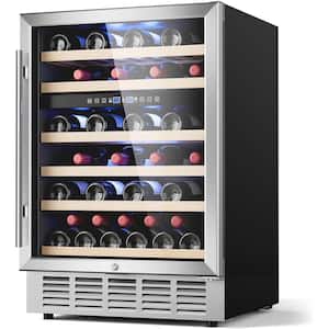 24 in. Dual Zone Cellar Cooling Unit in Silver, 51-Bottle Wine Refrigerator with Removeable Shelves
