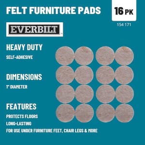 1 in. Beige Round Felt Heavy Duty Self-Adhesive Furniture Pads (16-Pack)