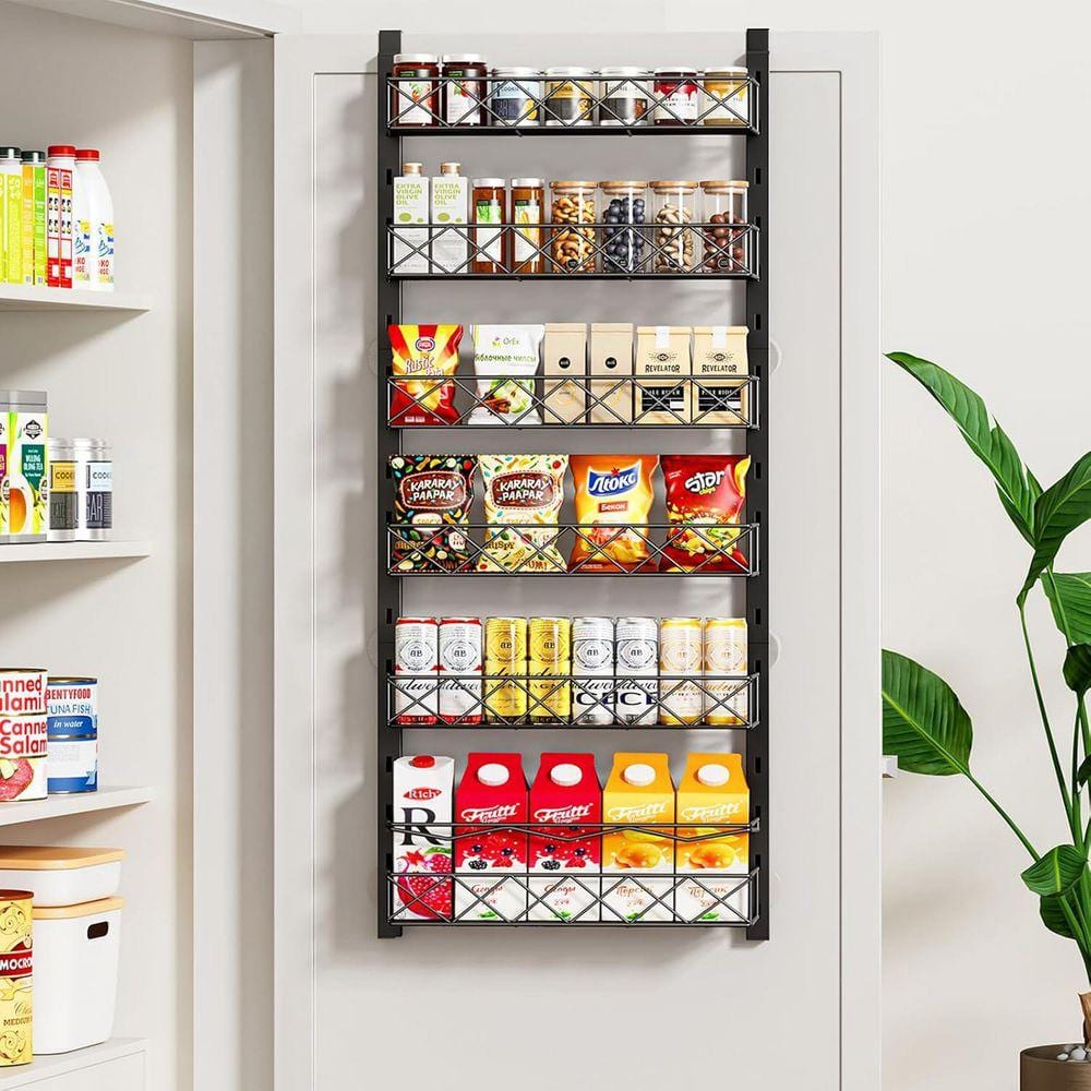 6-Shelf Black Over the Door Adjustable Basket Pantry Organizer Hanging Spice Rack Cabinet Storage Shelves