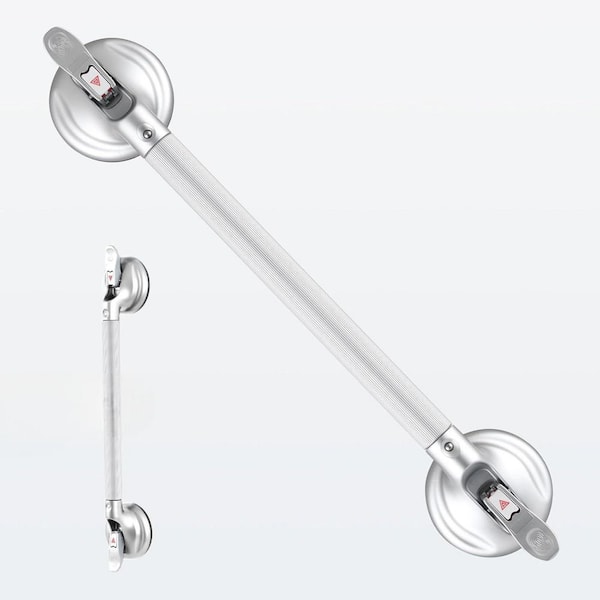 21 in. L x 2.8 in. D Grab Bar for Bathtub & Shower, Strong Suction Cup, Heavy-Duty, Safety for Disabled & Senior Silver