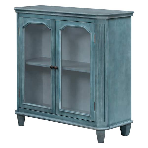 Z-joyee 36 in. W Antique Blue Green Cabinet With Adjustable Shelves