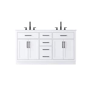 60 in. Double Sink White Bath Vanity with White Engineered Marble Top