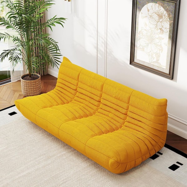 J&E Home 68.9 in. W Armless Modular Velvet 3-Seater Lazy Sectional Sofa in Yellow For Apartment And Balcony