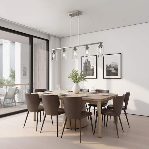 5-Light Brushed Nickel Modern Kitchen Island Pendant Lighting with Clear Glass Shade, Hanging Light for Dining Room