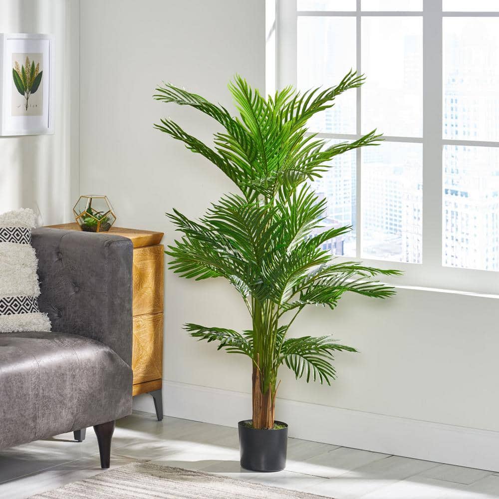 Green 4' Artificial Palm Tree in Black Plastic Pot