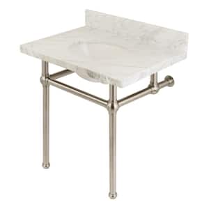 Templeton Marble White Console Sink Basin and Leg Combo in Brushed Nickel