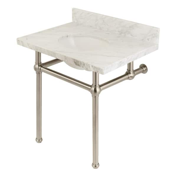Kingston Brass Templeton Marble White Console Sink Basin and Leg Combo in Brushed Nickel
