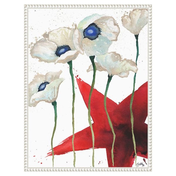 Amanti Art "Patriotic Floral IV" by Elizabeth Medley 1-Piece Floater Frame Giclee Abstract Canvas Art Print 24 in. x 18 in.