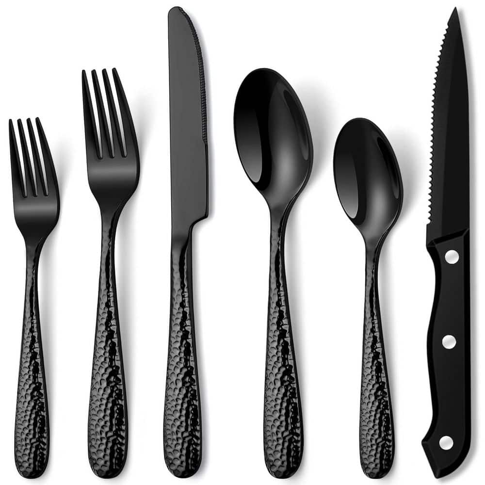 24-Piece Black Hammered Stainless Steel Flatware Set with Steak Knives, Service for 4 price history on PriceWatchPro