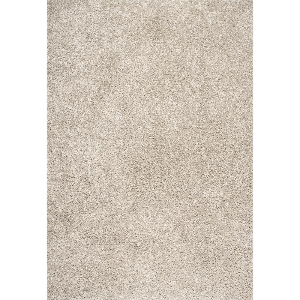 Plush Beige Square Shag Synthetic Area Rug 62" x 24"
