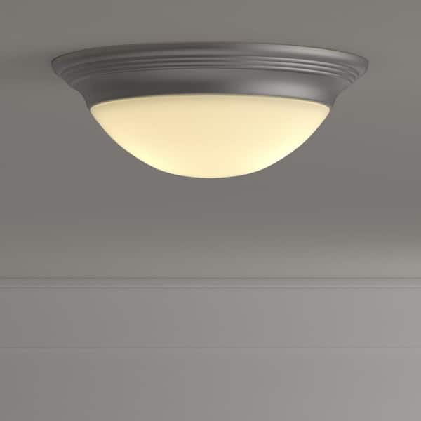 Alabaster Glass Collection 11.5 in. 1-Light Brushed Nickel Flush Mount