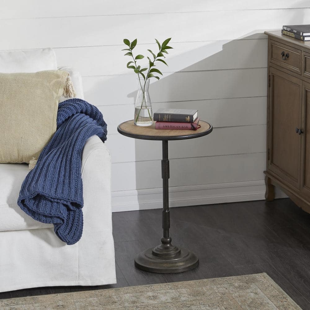 16 in. Black Large Round Wood End Accent Table with Brown Wood Top price history on PriceWatchPro