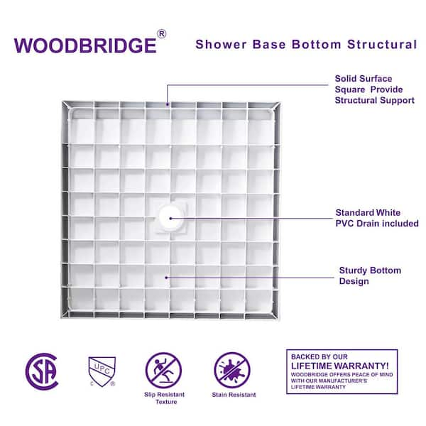 WOODBRIDGE 36 in. L x 36 in. W Alcove Solid Surface Shower Pan