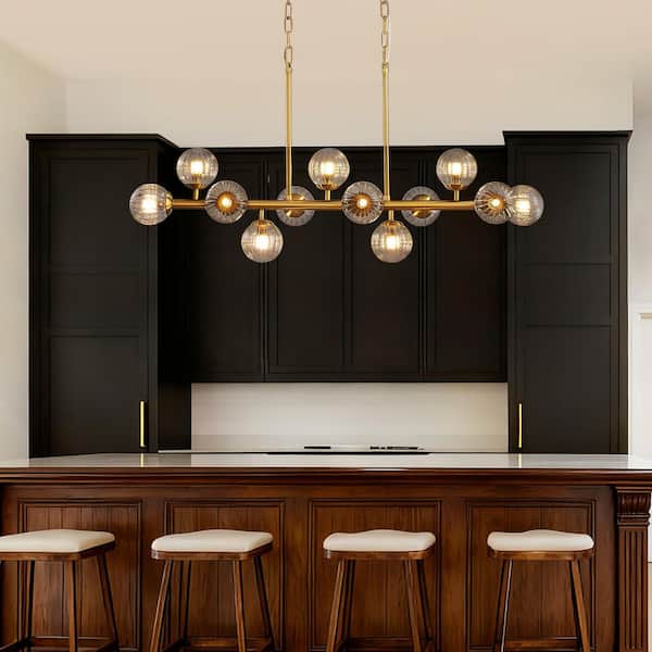 40 in. Modern 12-Light Gold Linear Chandelier for Kitchen, Living Room, and Dining Room (Bulbs Not Included)