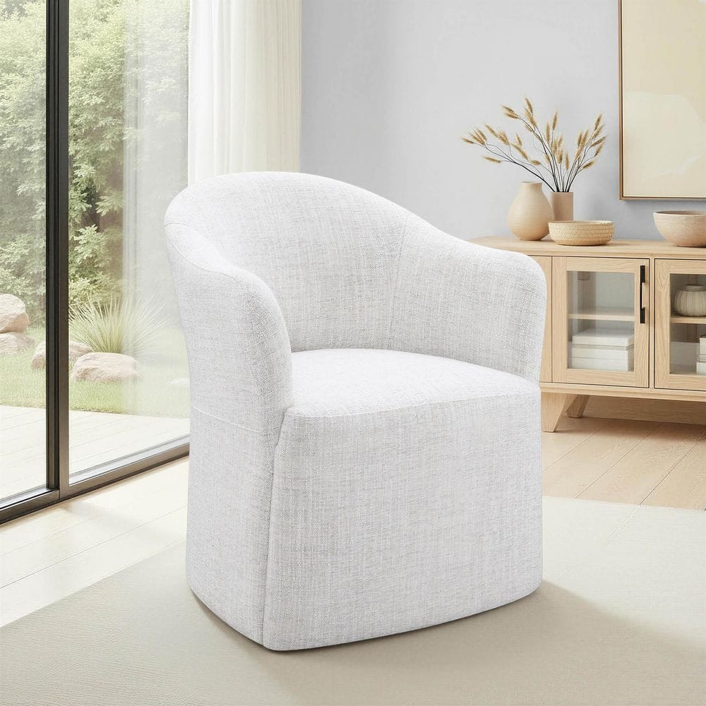 Manor Pristine White Barrel Shape OEKO-TEX Fabric Upholstered Dining Arm Chair with Casters price history on PriceWatchPro