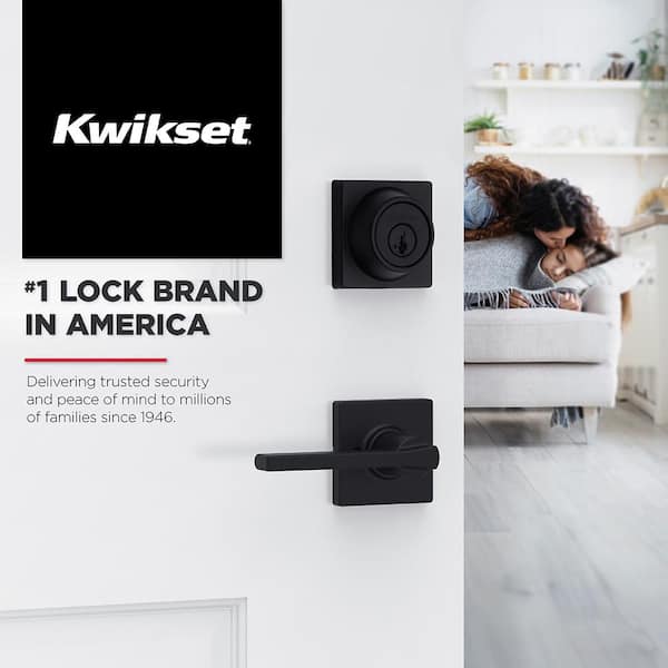 Kwikset Casey Matte Black Hall Closet Door Handle Featuring
