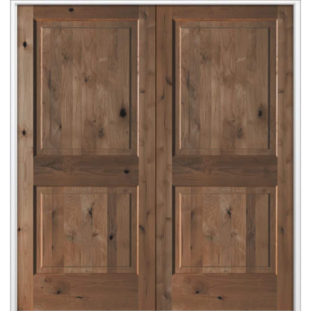 64 in. x 80 in. Rustic Knotty Alder 2-Panel Universal Handing BEHR True Black Stain Double Prehung Interior Wood Door price history on PriceWatchPro