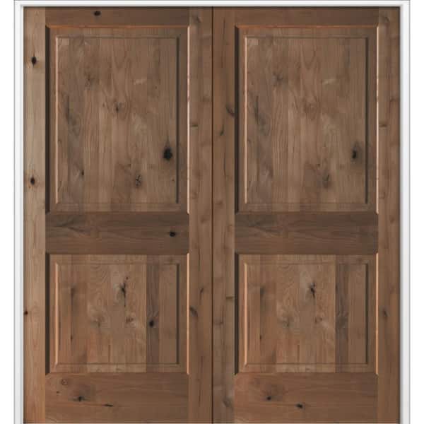 Krosswood Doors 64 in. x 80 in. Rustic Knotty Alder 2-Panel Universal ...