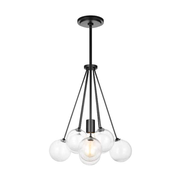 Generation Lighting Bronzeville 1-Light Matte Black Pendant Light with Clear Seeded Glass Globes
