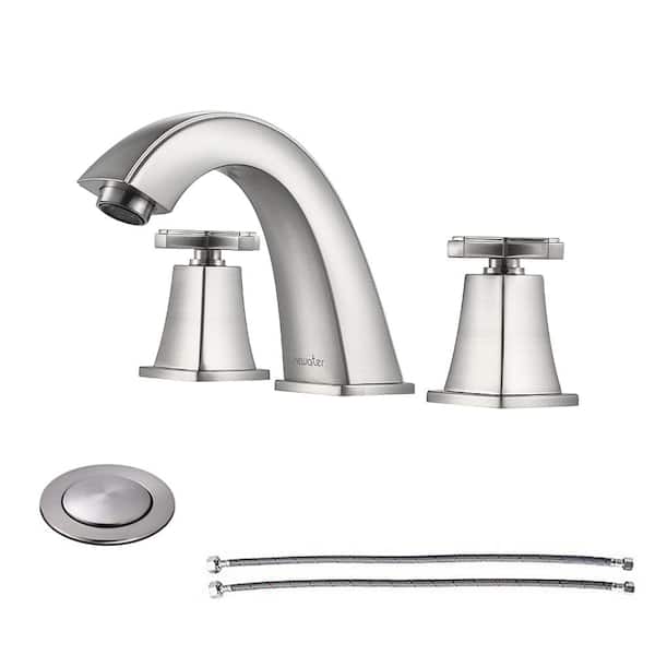 cadeninc 8 in. Widespread Double Handle Bathroom Faucet with Pop Up Drain in Brushed Nickel