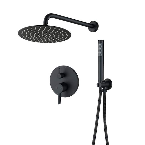 Unbranded 2-Spray 10 in. Wall Mounted Hand Shower and Fixed Shower Head Faucet Combo 2.5 GPM Dual Shower Faucet in Matte Black
