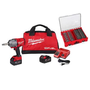 M18 FUEL ONE-KEY 18V Li-Ion Brushless Cordless 1/2 in. Ext Anvil Impact Wrench w/ Batteries & Impact Socket Set