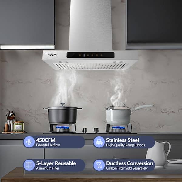 24 in. 450 CFM Vent Wall Mount Range Hood in Stainless Steel