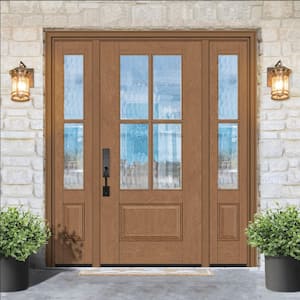 Regency 64 in. x 80 in. 3/4Lite 4SDL Oasis Deco Glass RHIS Prefinish AutumnWht Fiberglass Prehung Front Door w/2_ 12inSL