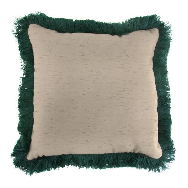 Jordan Manufacturing Sunbrella Frequency Sand Square Outdoor Throw Pillow with Forest Green Fringe