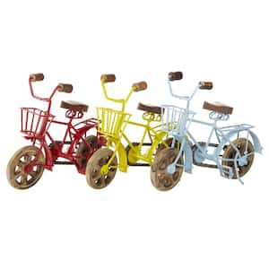 Multi Colored Metal Bike Sculpture with Wood Wheels (Set of 3)