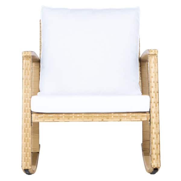 SAFAVIEH Daire Light Brown Wicker Outdoor Rocking Chair With White Cushion (1-Piece)