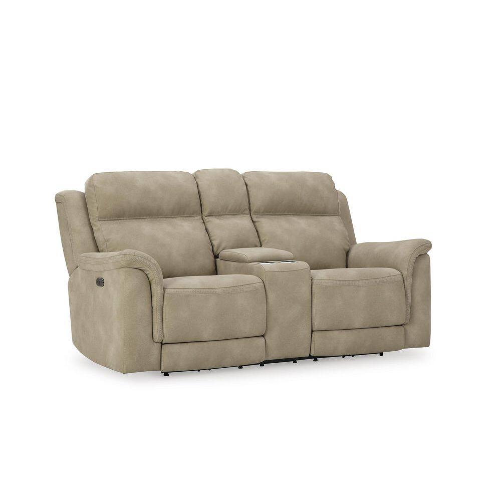 Next-Gen DuraPella 76 in. Solid Faux Leather 2 Seat Power Reclining Loveseat with Console and USB Ports in Beige