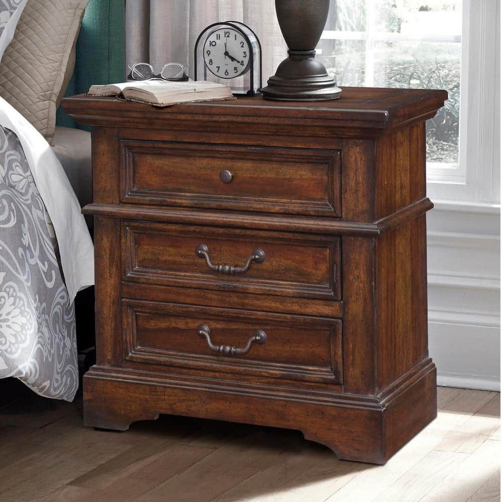 American Woodcrafters Stonebrook 3-Drawer Tobacco Nightstand 7800-430 ...